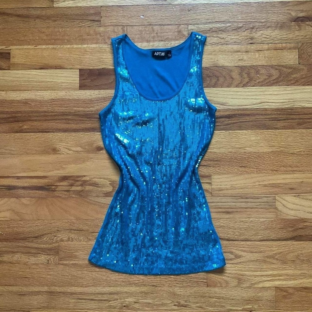 Preppy 2000s Teal Mermaidcore Sequined Tank Top Size S Y2k Sirencore Rave